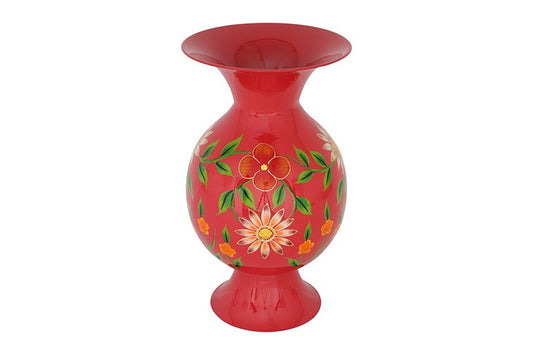 Ronde bloemenvaas op voet Camina rood/wit- 46 cm hoog
