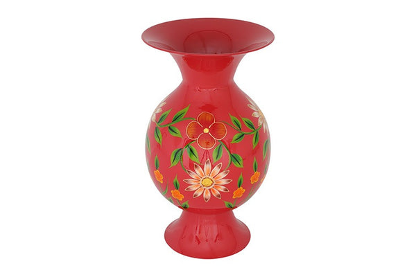 Ronde bloemenvaas op voet Camina rood/wit- 46 cm hoog