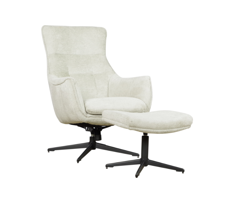 Draaifauteuil met armleuning & losse voetenbank - Movie stof 1 naturel (Magazijn sale)