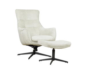 Draaifauteuil met armleuning & losse voetenbank - Movie stof 1 naturel (Magazijn sale)