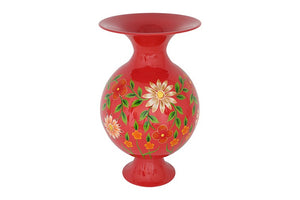 Ronde bloemenvaas op voet Camina rood/wit- 60 cm hoog