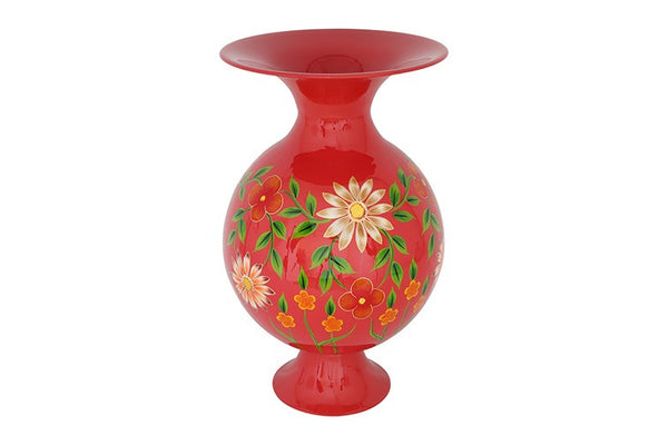 Ronde bloemenvaas op voet Camina rood/wit- 60 cm hoog