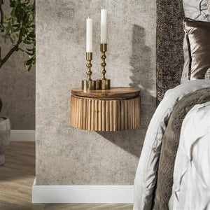 Nachtkastje hangend 1L wave rond XS / Massief mango zandkleur