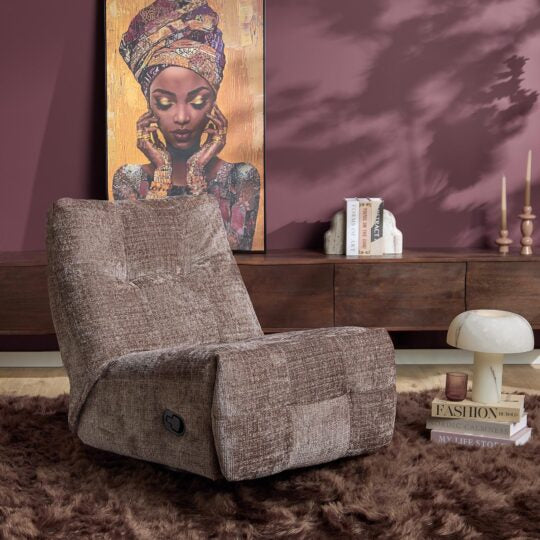 Relaxfauteuil Mila handmatig & draaibaar met unieke schommelstand - Bruine stof