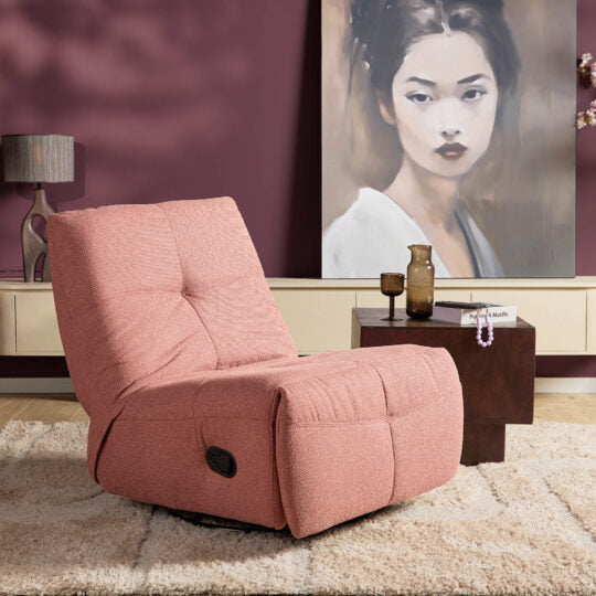 Relaxfauteuil Izzy handmatig & draaibaar met unieke schommelstand - Roze stof