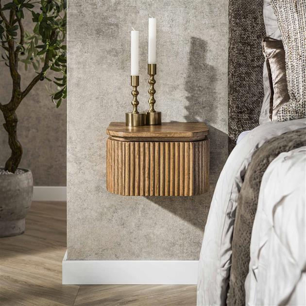 Nachtkastje hangend 1L wave XS / Massief mango zandkleur