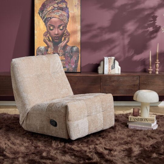 Relaxfauteuil Mila handmatig & draaibaar met unieke schommelstand - Beige stof
