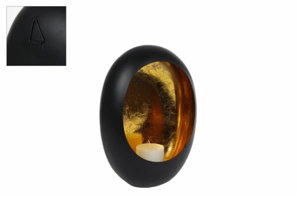 Windlicht “Pim” XXL zwart/goud metaal (Magazijn sale)