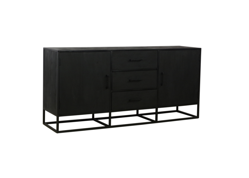 Dressoir mangohout zwart 180x45x85 cm 2 deur,3 la (magazijn opruiming)