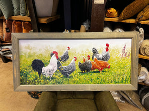 Buitenschilderij 7 kippen 133x64 cm - Wiebe van der Zee