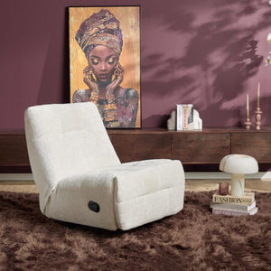 Relaxfauteuil Mila handmatig & draaibaar met unieke schommelstand - Witte stof (Off white)