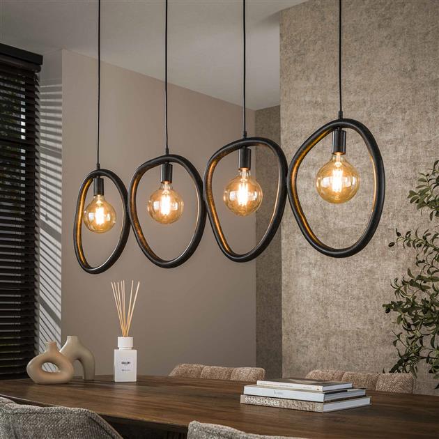 Hanglamp 4 lichts organic steel / Artic zwart