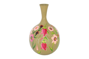 Ronde langnek bloemenvaas Camina groen/roze - 40 cm hoog