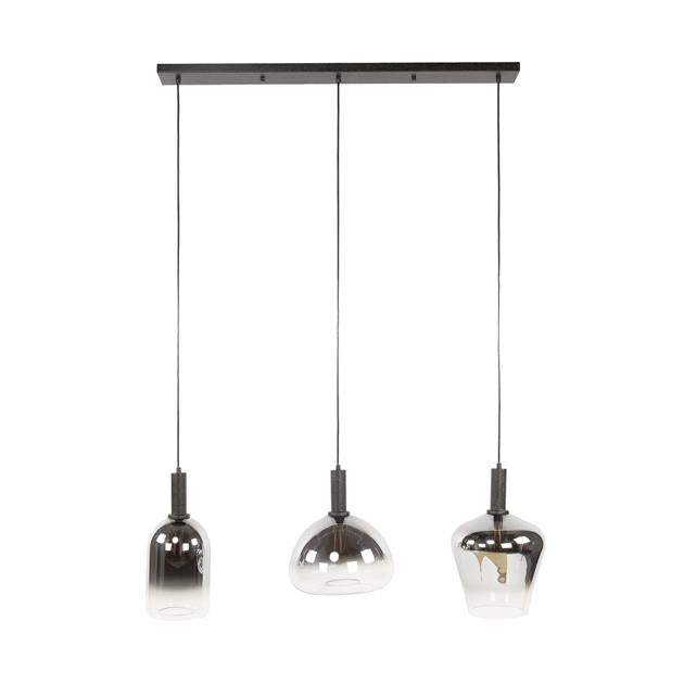 Hanglamp 3L mix grey shaded / Artic zwart