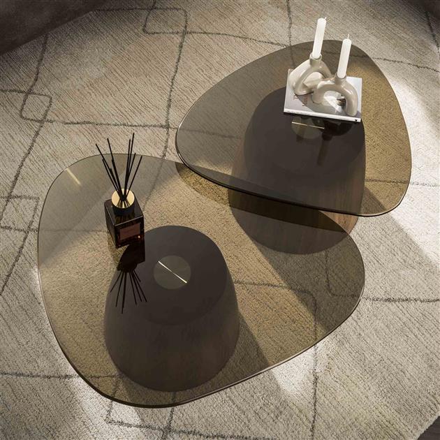 Salontafel Tinto driehoekig set van 2 stuks / Bronze Glass