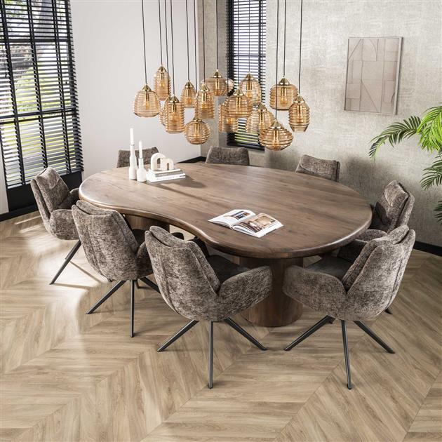 Eetkamertafel sculpture / Massief acacia drift brown
