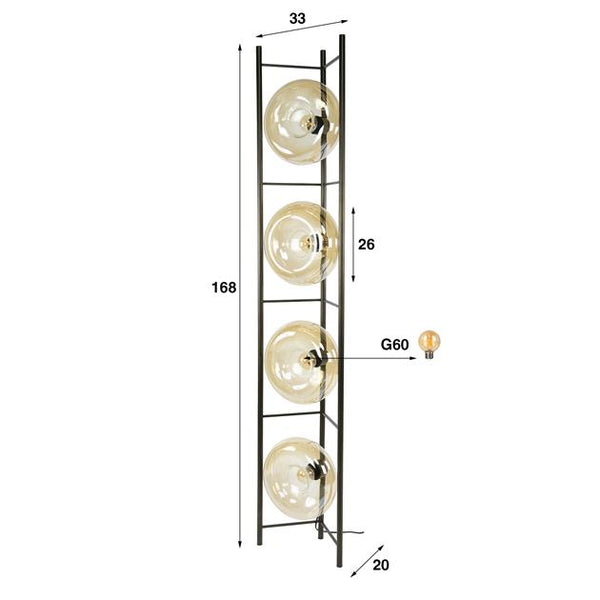 Vloerlamp Soll 4-lichts / Amber glas