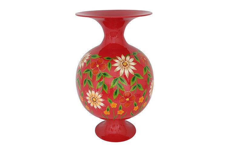 Ronde bloemenvaas op voet Camina rood/wit- 71 cm hoog