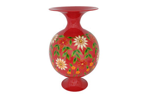 Ronde bloemenvaas op voet Camina rood/wit- 71 cm hoog