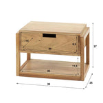Nachtkastje 1L houten frame zwevend / Massief acacia naturel