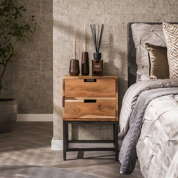 Nachtkastje 2L flat / Massief acacia naturel (Magazijn sale)