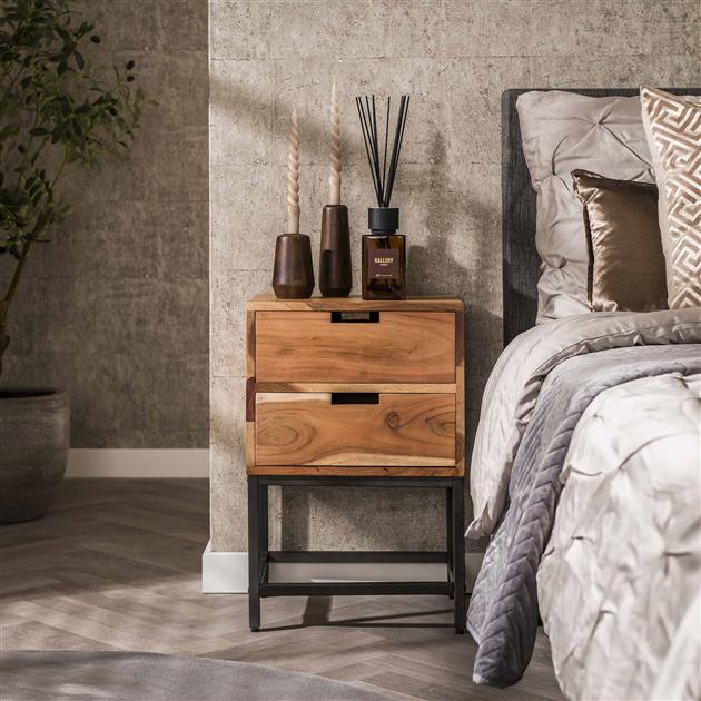 Nachtkastje 2L flat / Massief acacia naturel