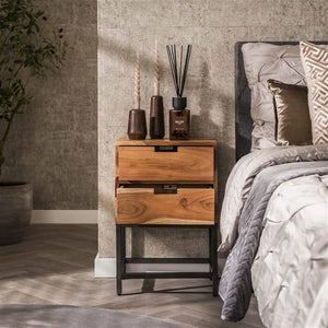 Nachtkastje 2L flat / Massief acacia naturel