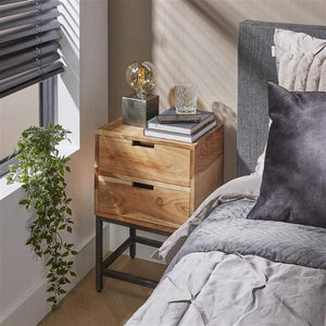 Nachtkastje 2L flat / Massief acacia naturel (Magazijn sale)