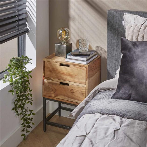 Nachtkastje 2L flat / Massief acacia naturel (Magazijn sale)