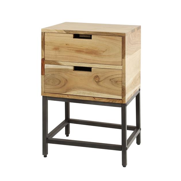 Nachtkastje 2L flat / Massief acacia naturel