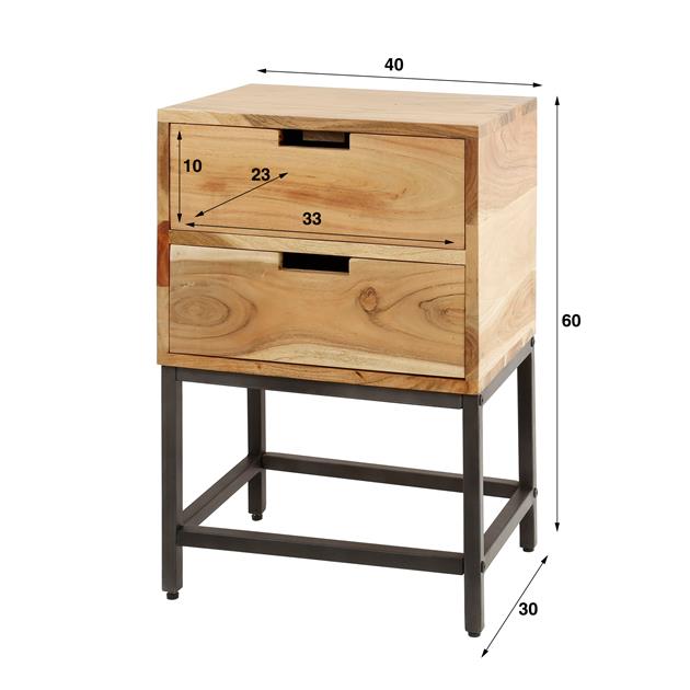 Nachtkastje 2L flat / Massief acacia naturel