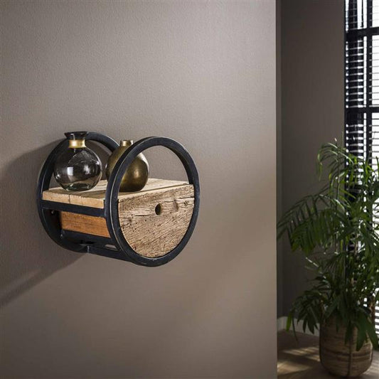 Wandschap circular Ø30 met lade / Robuust hardhout (Magazijn sale)