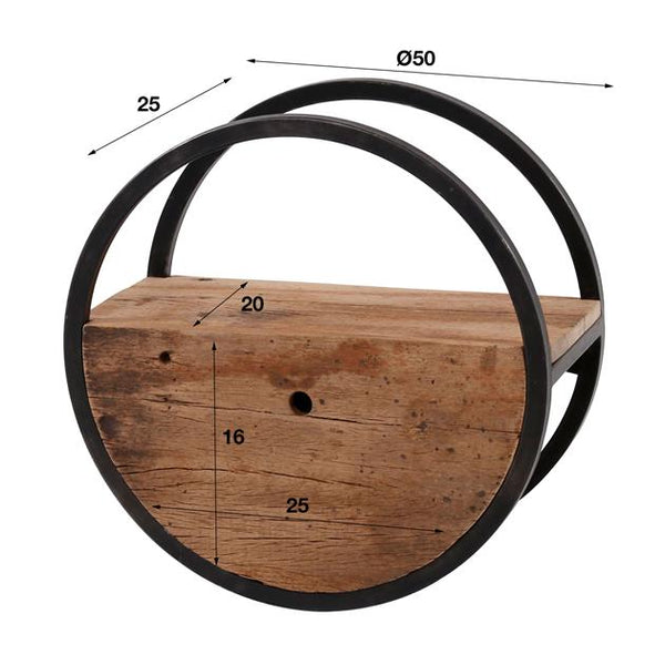 Wandschap circular Ø50 met lade / Robuust hardhout (Magazijn sale)