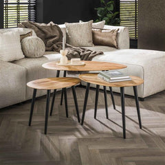 Salontafel set/3 organisch / Massief acacia naturel