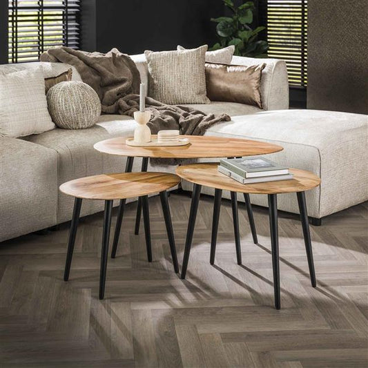 Salontafel set/3 organisch / Massief acacia naturel