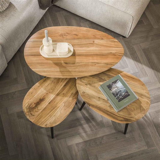 Salontafel set/3 organisch / Massief acacia naturel