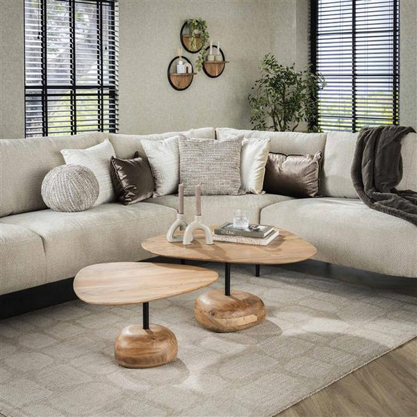 Salontafel set/2 driehoekig blad / Massief acacia naturel (Magazijn sale)