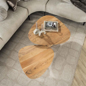 Salontafel set/2 driehoekig blad / Massief acacia naturel (Magazijn sale)