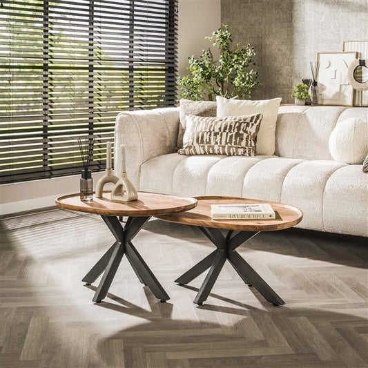 Salontafel set/2 spider / Massief acacia naturel