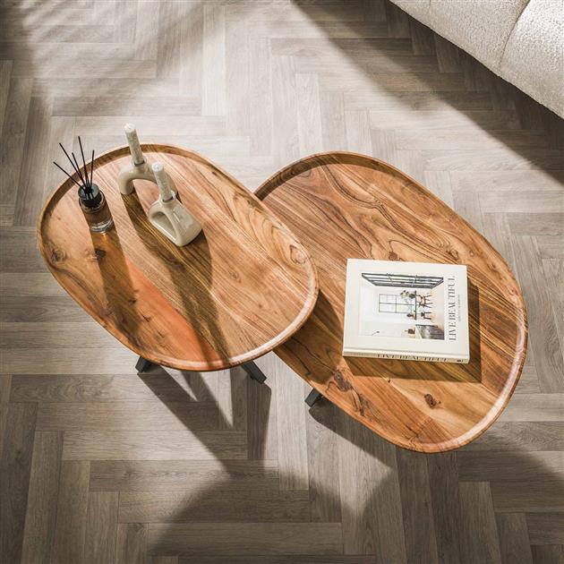 Salontafel set/2 spider / Massief acacia naturel
