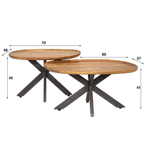 Salontafel set/2 spider / Massief acacia naturel