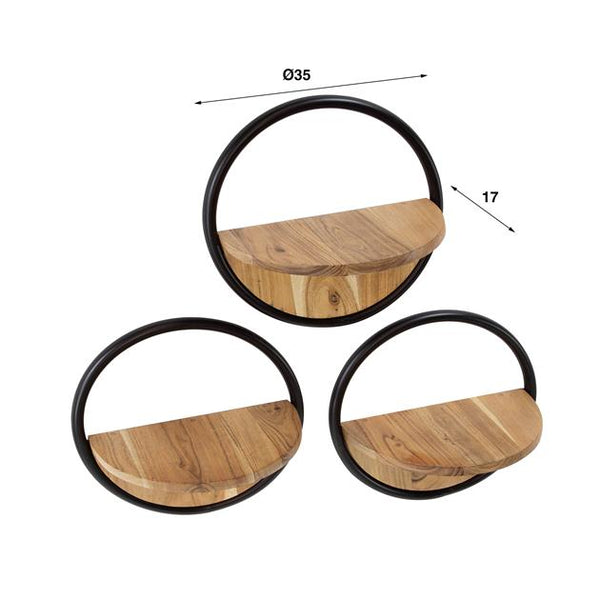 Wandschap round set/3 / Massief acacia naturel