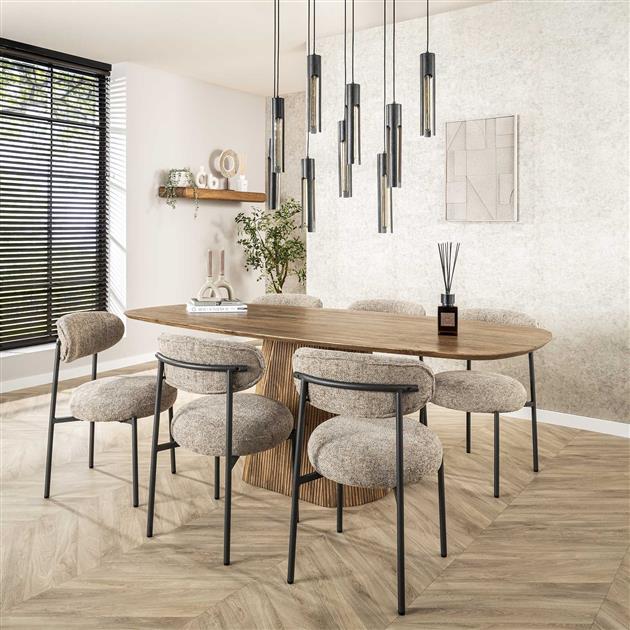 Eettafel Wave deens ovaal centrale poot 215x105 cm / Massief mango verjongd blad zandkleur