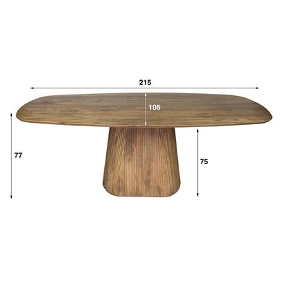 Eettafel Wave deens ovaal centrale poot 215x105 cm / Massief mango verjongd blad zandkleur
