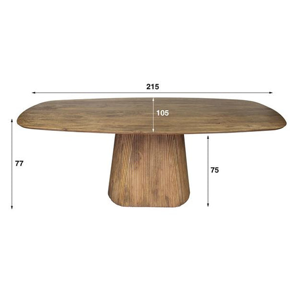 Eettafel Wave deens ovaal centrale poot 215x105 cm / Massief mango verjongd blad zandkleur