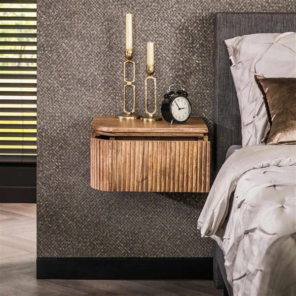 Nachtkastje set/2 wave L+R afgerond / Massief mango zandkleur