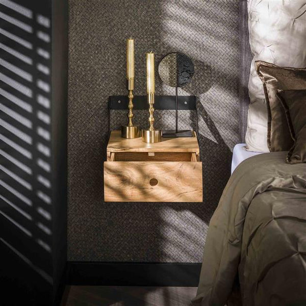Nachtkastje set van 2 stuks XS hangend strip / Massief acacia naturel (Magazijn sale)