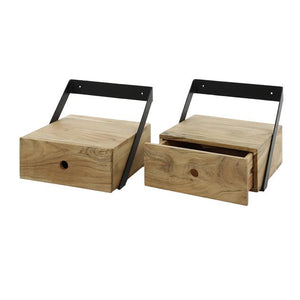 Nachtkastje set van 2 stuks XS hangend strip / Massief acacia naturel (Magazijn sale)