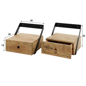 Nachtkastje set van 2 stuks XS hangend strip / Massief acacia naturel (Magazijn sale)