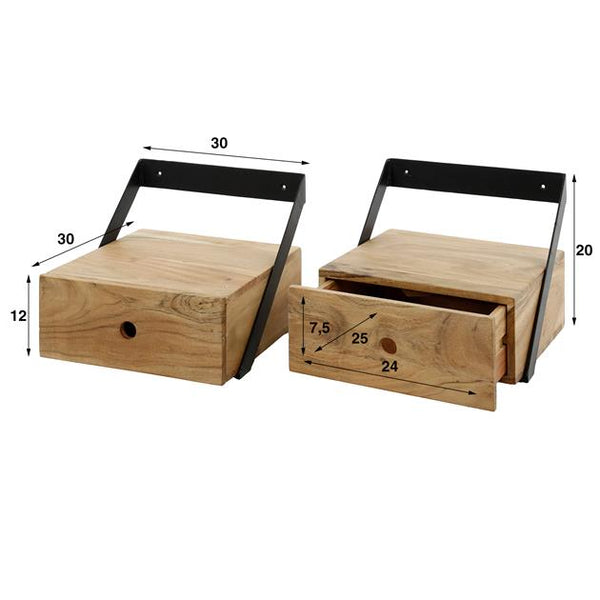 Nachtkastje set van 2 stuks XS hangend strip / Massief acacia naturel (Magazijn sale)